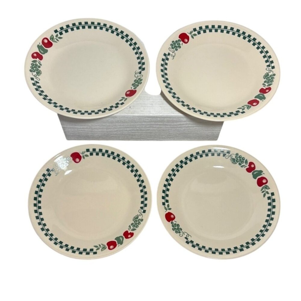 Corelle Salad Plates Corning Farm Fresh 6.75" Green Check Apples Lot of 4